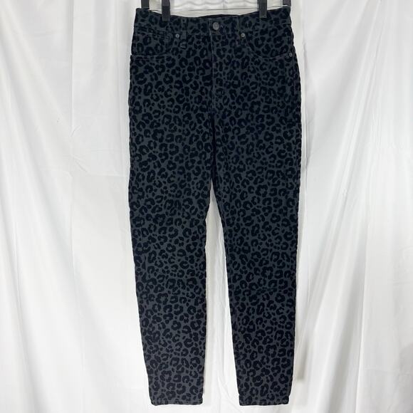 Madewell Black 9” Mid Rise Flocked Leopard Print Skinny Jeans Women’s 29 - Picture 1 of 6